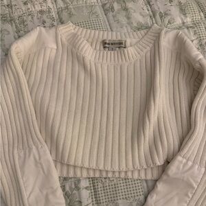 Urban Outfitters Cream Ribbed Knit Cropped Sweater